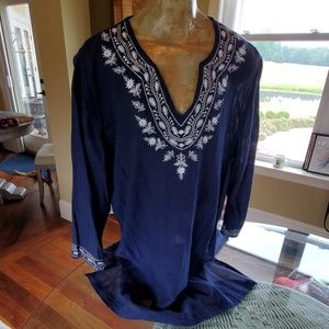 Women's Navy and white 3/4 sleeve gauze shirt XXL